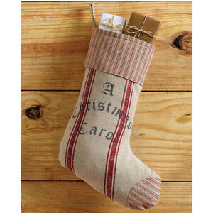 New Primitive Red Ticking Stripe A CHRISTMAS CAROL Stocking 16" NWOT